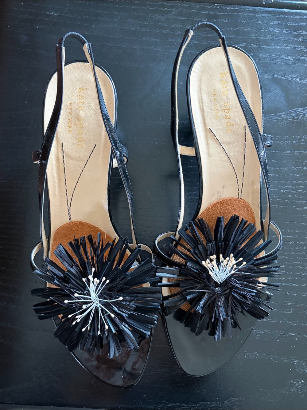 Kate Spade Black Slingback Pom-Pom Heeled Sandals
